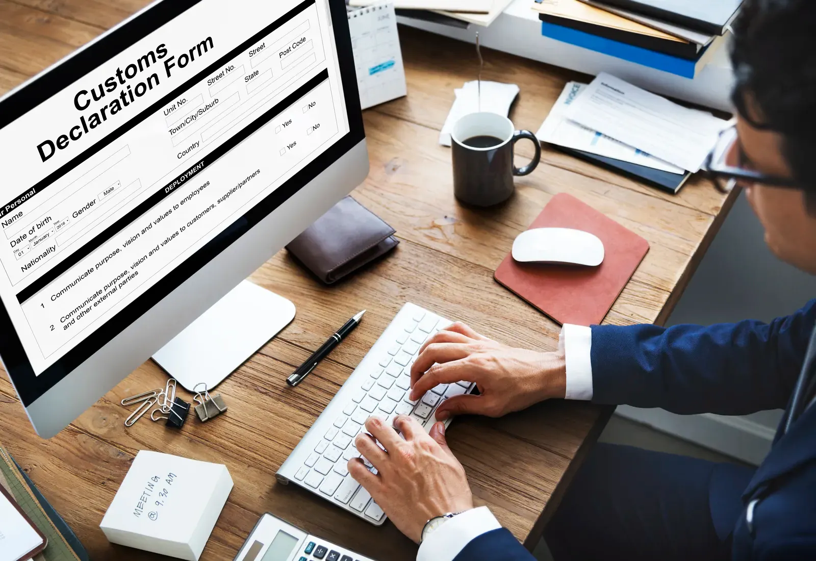 Customs declaration documents being reviewed