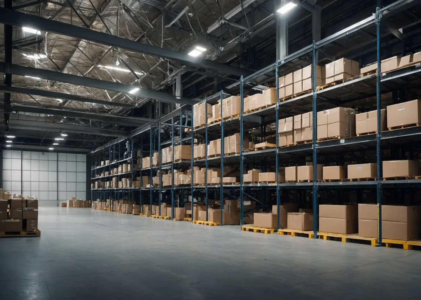 Organized warehouse with stored cargo ready for distribution