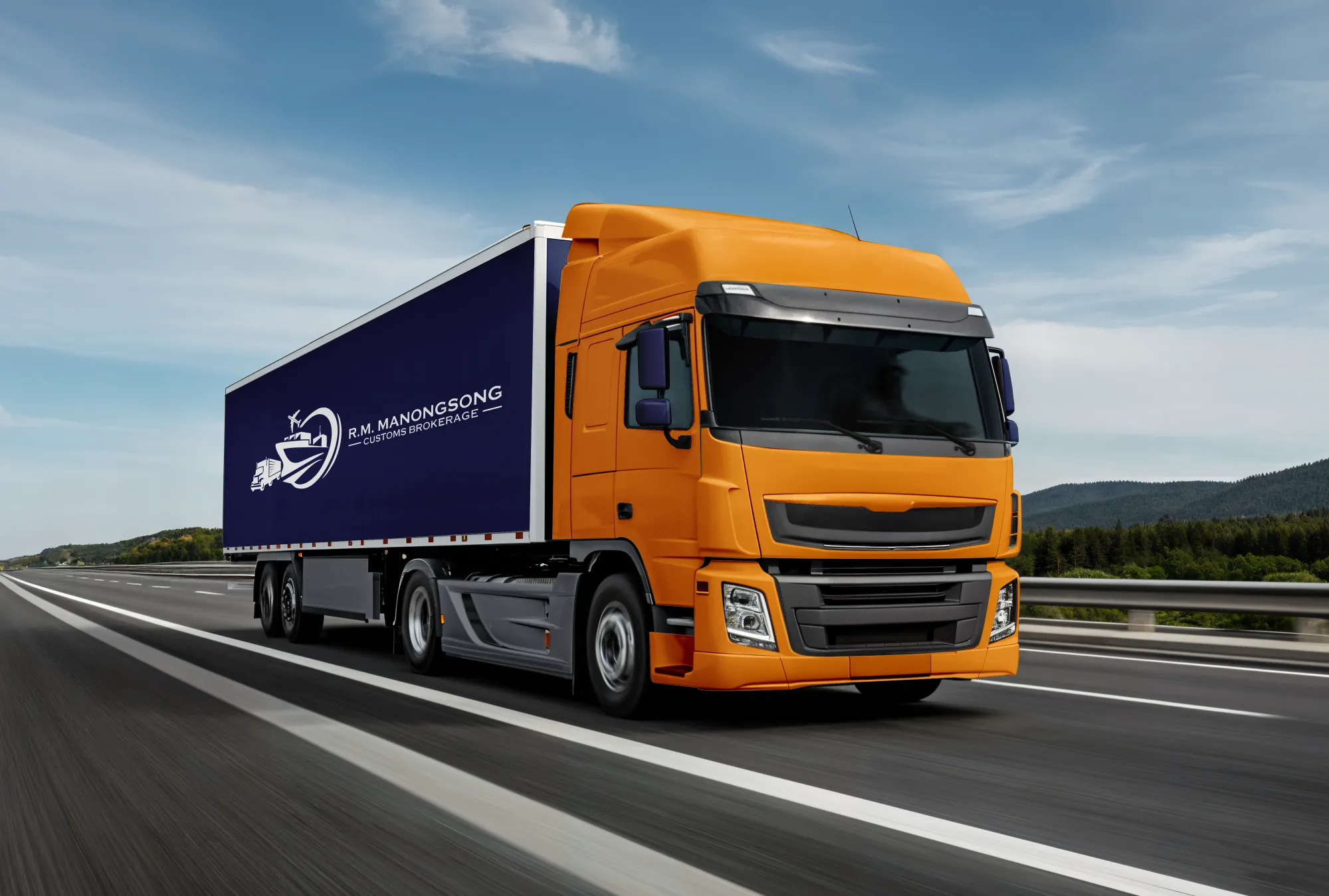 RM Manongsong Customs Brokerage branded truck on the highway